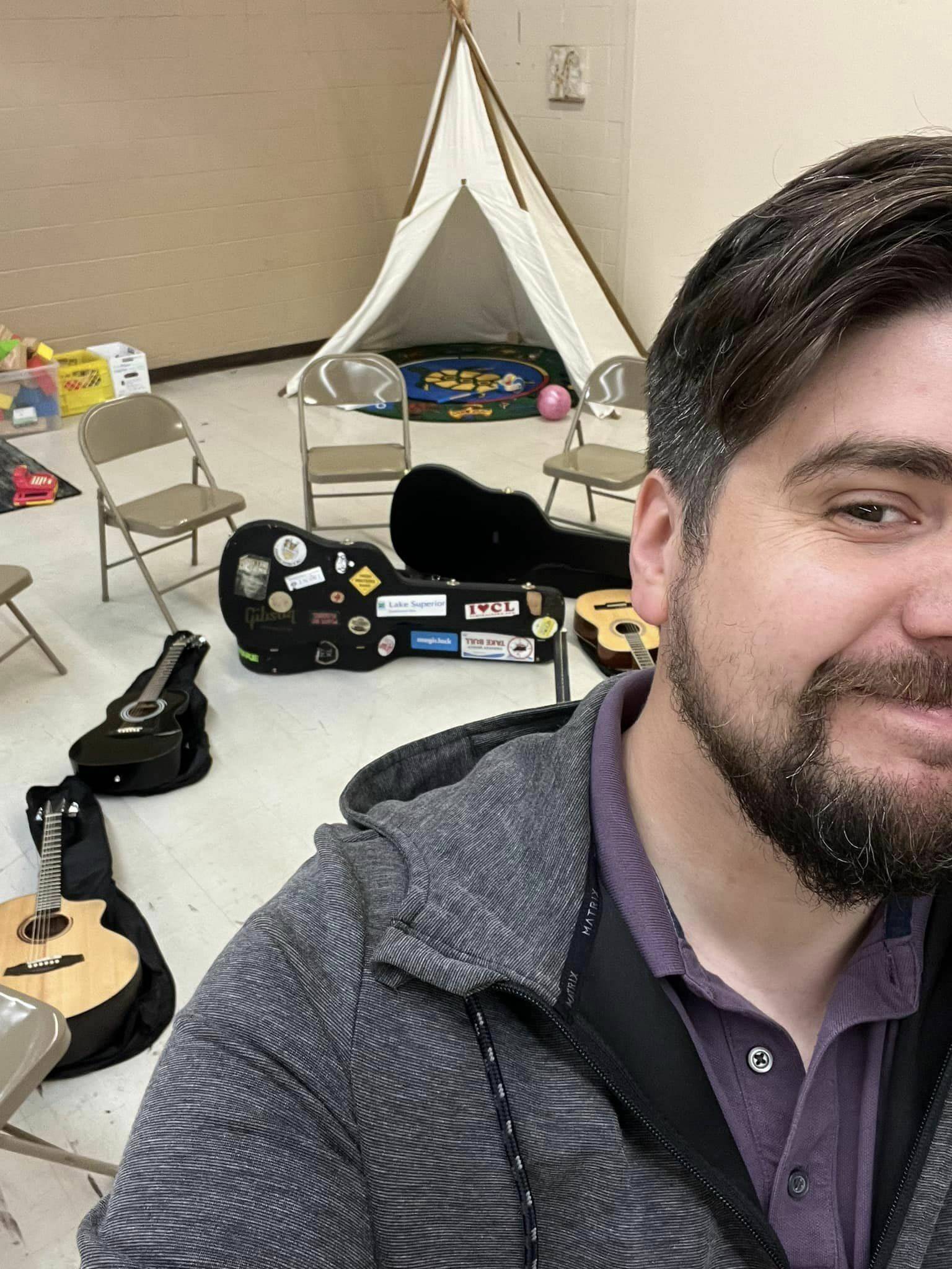 Andrew Shedden, a teacher at PWK High School in Fort Smith, is offering free music lessons to NWT evacuees at the Grande Prairie Friendship Centre. Photo courtesy of Andrew Shedden