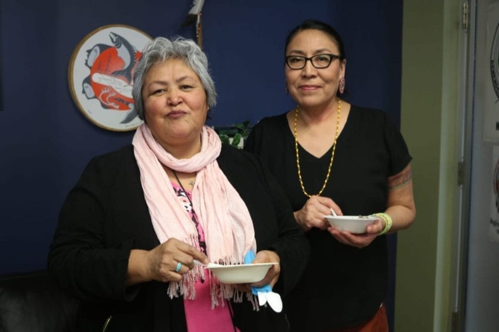 Mary Rose Sunberg, left, a Tlicho interpreter and Snookie Catholique, former language commissioner attend a luncheon in March of 2019 to mark the Year of Indigenous Languages. Language revitalization efforts in the NWT would receive a boost if the GNWT returned the interpreter-translator training program at Aurora College. NNSL photo