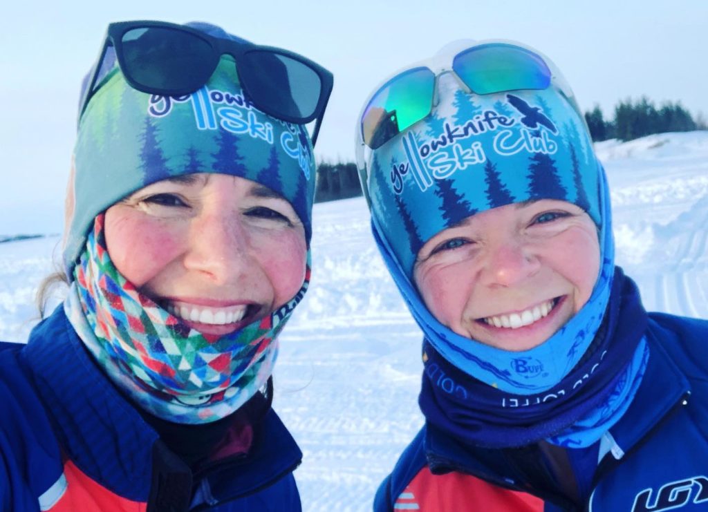 Heather Scott, left, and Sarah Cook stop to grab a selfie during their ski in the Yellowknife Gold Loppet on Sunday. photo courtesy of Heather Scott