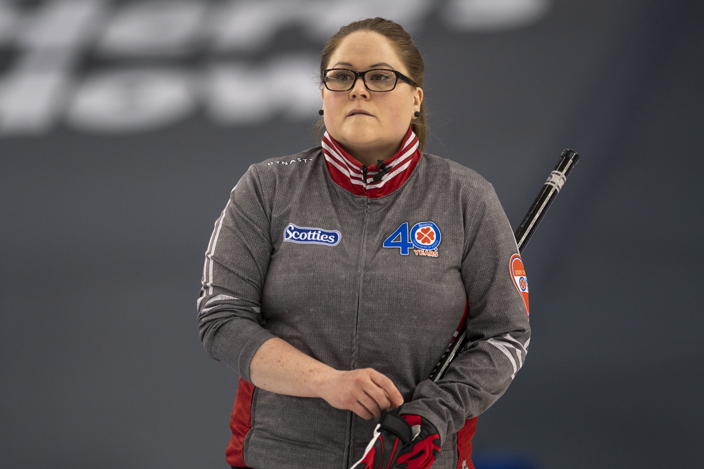 Kerry Galusha surveys the situation during play at the Scotties Tournament of Hearts in Calgary late last month. Galusha and her rink of Shona Barbour, Margot Flemming and Jo-Ann Rizzo came within one rock of advancing to the championship round for the first time. Andrew Klaver/Curling Canada photo