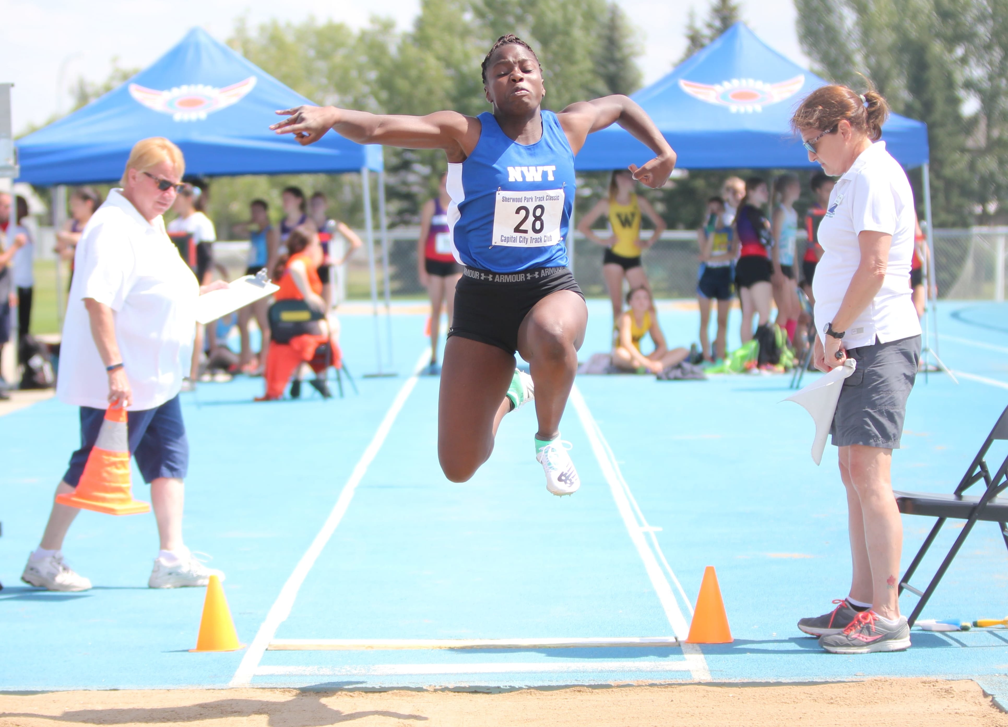 Crystal Kisakye, seen during the Sherwood Park Track Classic in Alberta last month, is part of the track and field team competing at the Western Canada Summer Games, which get going on Friday. photo courtesy of Rob Hart