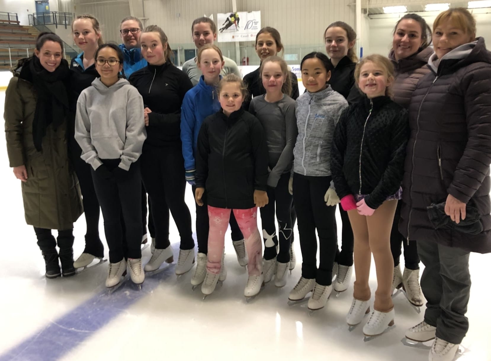 Some members of the Yk Skating Club got the chance to rub shoulders with Tessa Virtue on Sunday at the Multiplex during a practice. In the photo are, front row from left, Tessa Virtue, Janica Silviero, Julia Reid, Myah Harris, Natalie Power, Peyton Koe, Jariah Silviero, Courtney Dalton and coach Lisette Kaip; back row from left, Emily Hazenberg, coach Brenda Dalton, Victoria Hamm, Niobe Clinton, Keira Clinton and coach Tara Kaip. photo courtesy of Tara Kaip