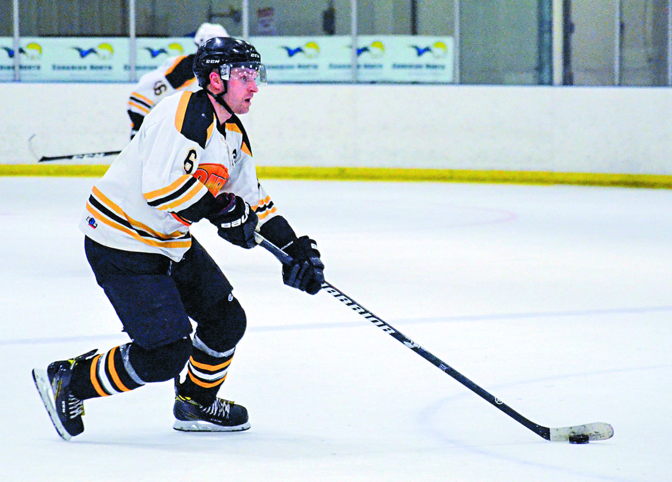 Ashley Rivers of Carl's leads the rush up-ice during A division action in the 2019 Canadian North Balsillie Cup. No 2020 edition of that and the Canadian North Rec Hockey Tournament means a lean time for businesses in town just got leaner.