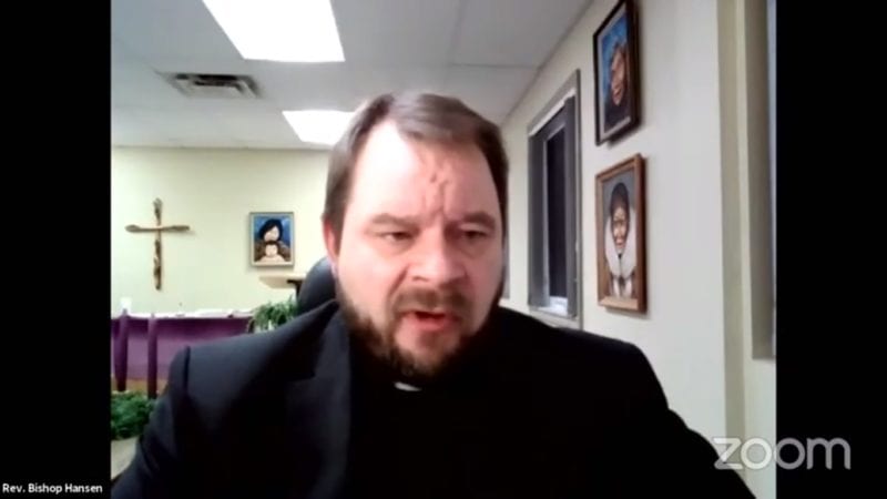 The Rt. Rev. Jon Hansen, Bishop of the Roman Catholic diocese of Mackenzie-Fort Smith said in the Zoom conference that the pandemic has opened our eyes to changes needed to help out vulnerable members of society. Zoom image