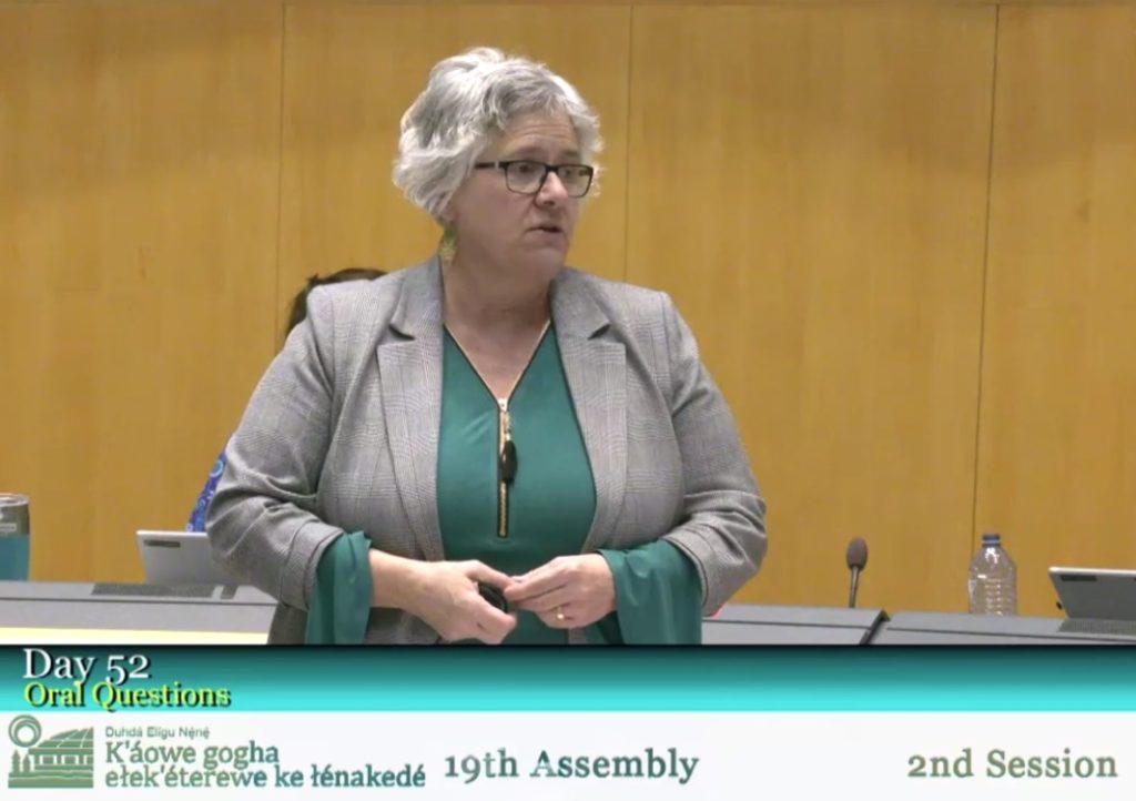 seniors, Covid-19, vaccine, Health Minister Julie Green speaks in the legislature Feb. 4.