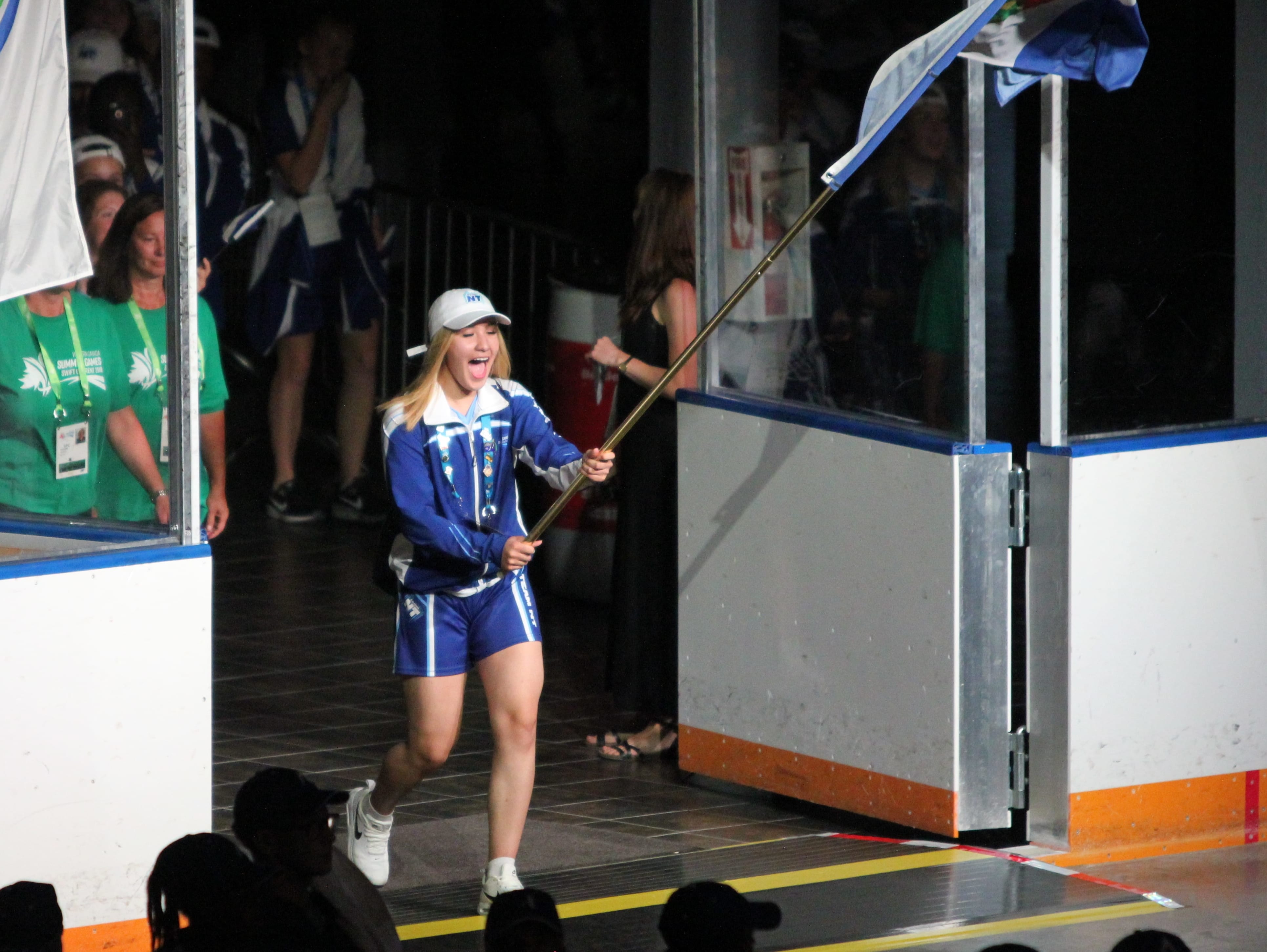 Naomi Yukon of Deline leads Team NT into the Western Canada Summer Games opening ceremony in Swift Current, Sask., on Friday evening.