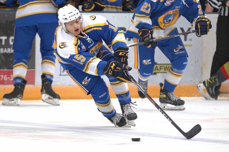 Ethan Anstey, seen during a pre-season game with the Fort McMurray Oil Barons in November 2020, will be back on the ice tonight as the Alberta Junior Hockey League's regular season resumes. Photo courtesy of Fort McMurray Oil Barons