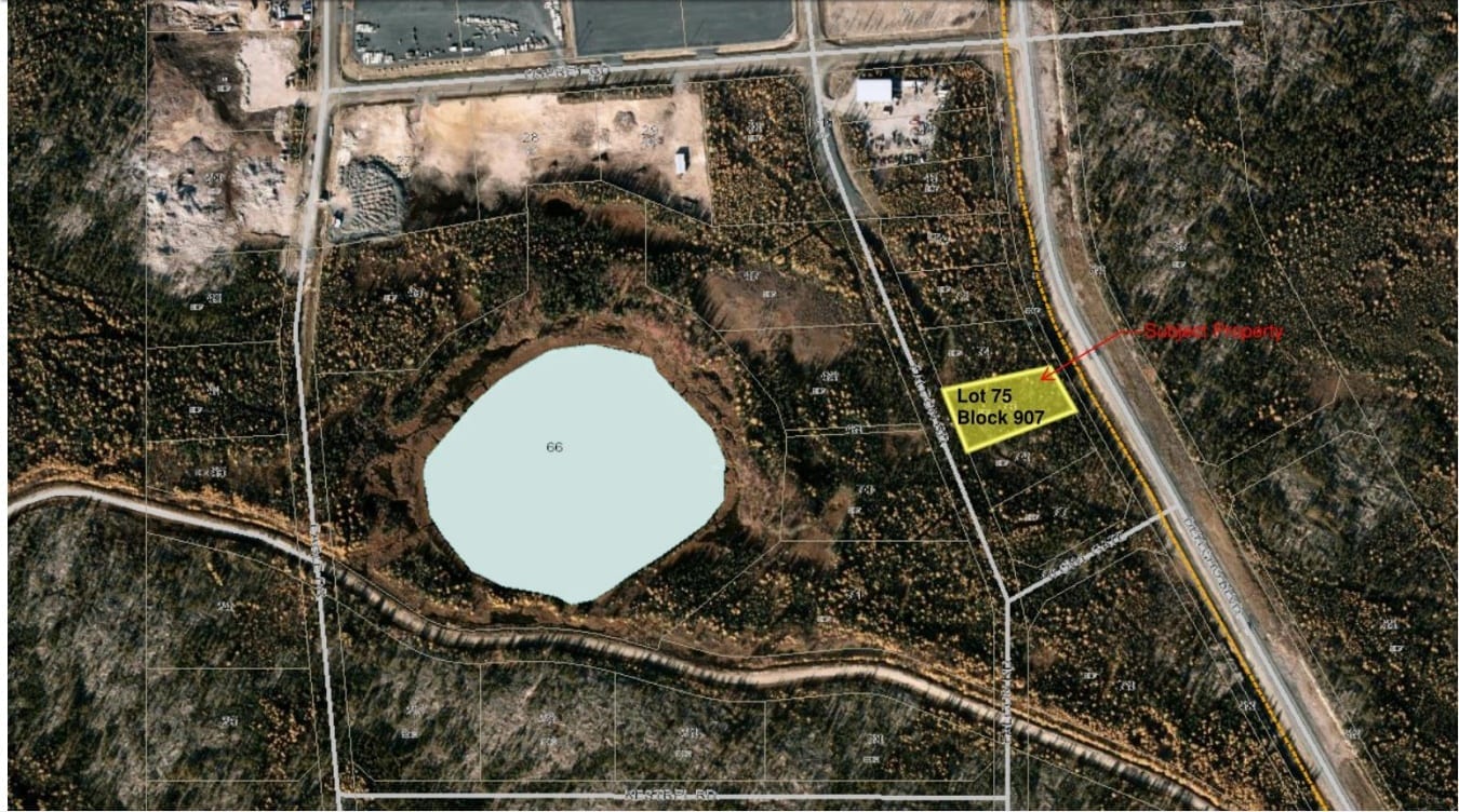 The lot Jordan Harker is looking to acquire in the Engle business district is off of Deh Cho Boulevard. Image courtesy of City of Yellowknife.