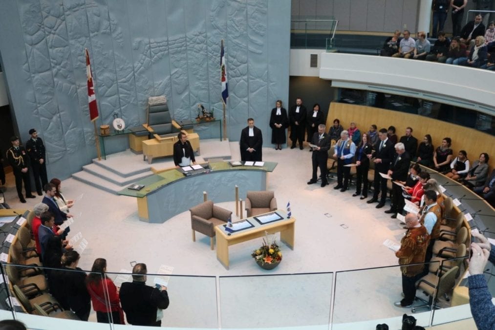 Elected MLAs for the 19th legislative assembly take their oaths during a special ceremony on Friday Oct. 11, 2019.