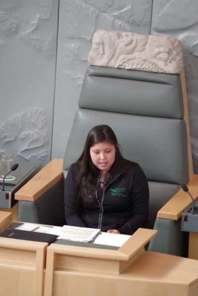 Speaker for the Youth Parliament Rianna Camsell keeps her 17 MLAs on task and following protocol, during the 15th Youth Parliament on Thursday, May 11 at the legislative assembly. Emelie Peacock/NNSL Photo