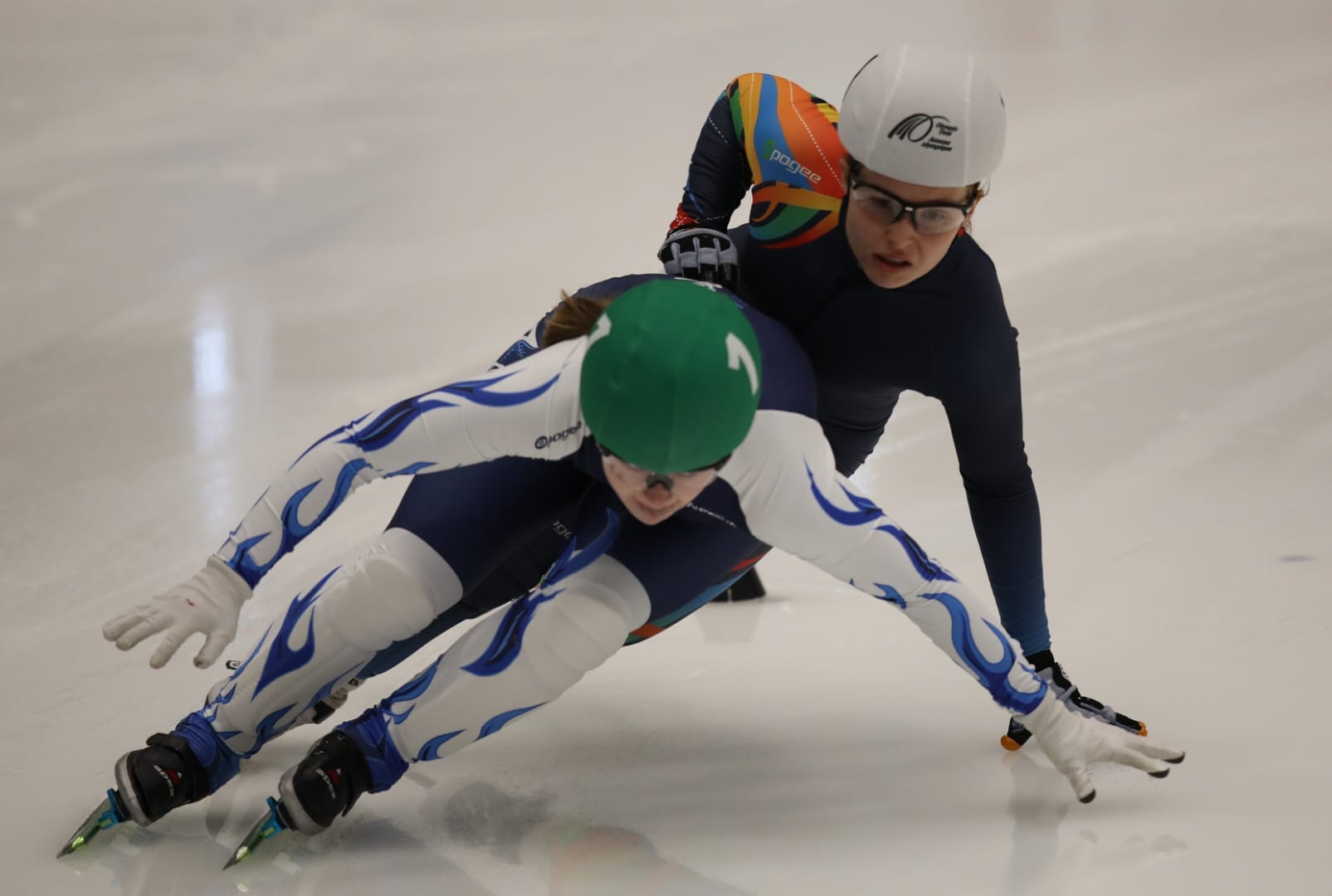 Wren Acorn tries to find her way around a Quebec skater during action in the girls 1,500-metre event at the Canada Winter Games in Red Deer, Alta., on Feb. 17. Rick Lawrence/Canada Winter Games photo