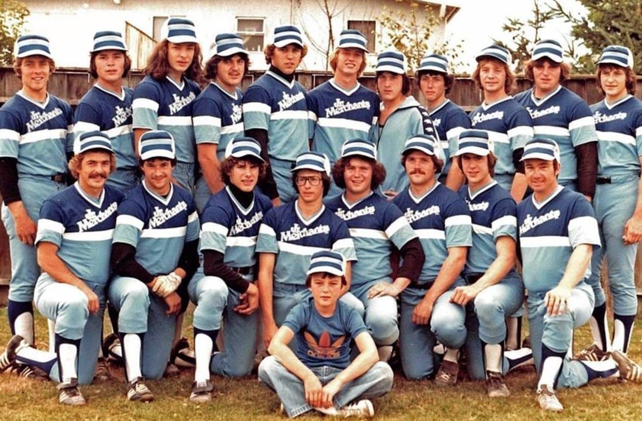 The 1979 Yellowknife Junior Merchants captured the silver medal at the 1979 Canadian Junior Men's Softball Championship and were the inductees into the team category of the NWT Sport Hall of Fame in 2015. They are, front row from left, coach Dennis Milligan, Randy Maksymowich, Randy Rechner, Kelly Tyacke, Rod Stirling, Leonard Dies, Scott Alexander and coach Doug Bothamley; back row, Craig Bentley, Kevin Daniels, John Waniandy, Joker Gaida, Dave Inch, Brent Hinchey, Glen Alexander, Sigmund Undheim, John Ewasyke, Paul Gard and Andy Tereposky. Missing is team manager Adam Pich. photo courtesy of Paul Gard