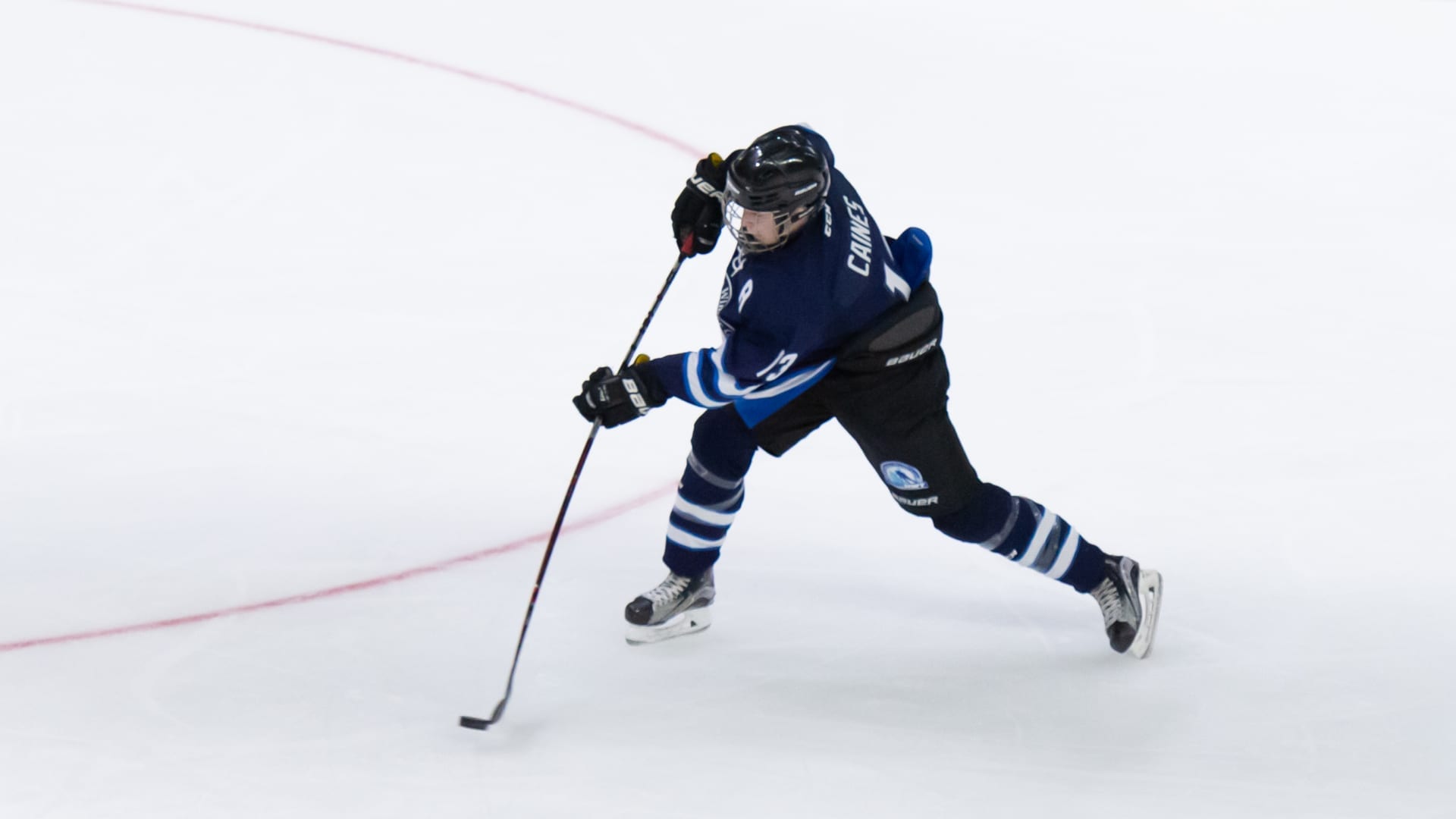Tyler Caines lets one fly from just outside the faceoff circle during boys hockey action against Yukon at the Canada Winter Games in Red Deer, Alta., on Feb. 17. Luke Solomon/Canada Winter Games photo