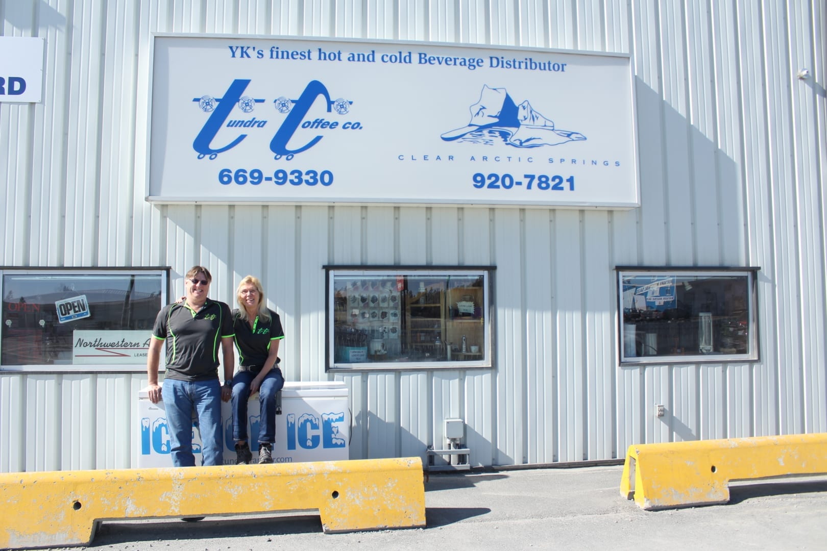 Dennis Althouse and Annette Althouse outside their 325 Old Airport Rd. office and warehouse for Tundra Transfer. Dennis said having a large sign and up to date advertising is very important to let the often transient population of Yellowknife know they are open for business. Brett McGarry / NNSL photo