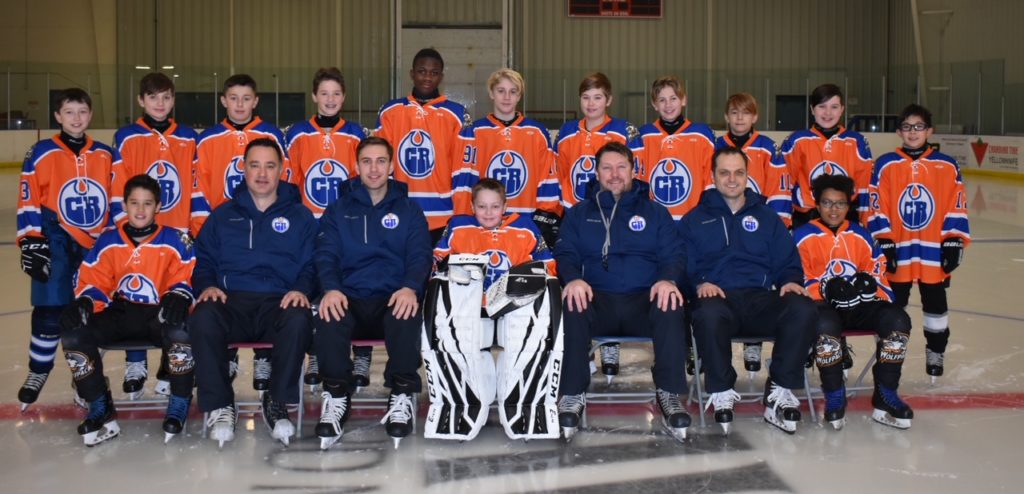 The CR Oilers peewee development squad is in the thick of a national battle to win the Chevrolet Good Deeds Cup and a first-place cheque of $100,000 for their chosen charity, which is the NWT SPCA. They are, front row from left, Gavin Rose, goalie coach Kent Rose, assistant coach Daniel Fainman, Hunter Froude, head coach Brad Mueller, assistant coach Julien Chalifour and Elijah Ramsay; back row from left, River Whitehead, Sebastien Chalifour, Rylan Scarfe, Blake Rose, Arthur Mupedziswa, Nolan Dusome, Grayson Mueller, Josh Soloy, Blake Remo, Peter Staples and Calen Knight. photo courtesy of CR Oilers