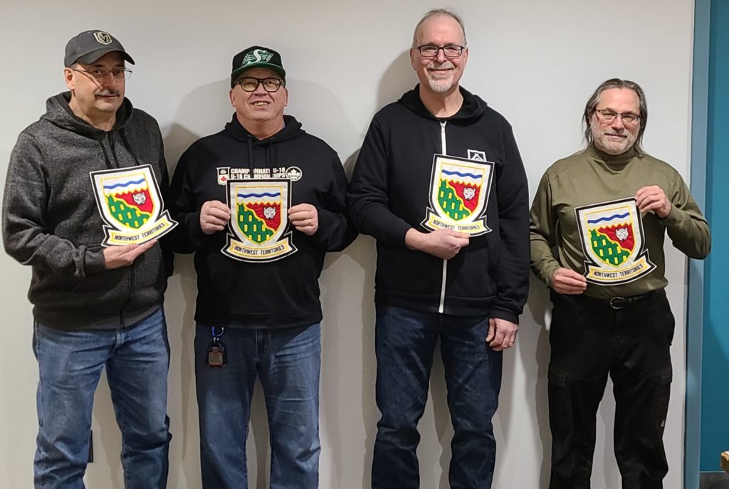 The men's rink of Glen Hudy, left, Brian Kelln, Franz Dzuiba and Richard Klakowich will represent the NWT at the Canadian Seniors Curling Championships in Sault Ste. Marie, Ont., this coming December after winning the NWT Senior Men's Curling Championship at the Yellowknife Curling Centre on March 18. photo courtesy of NWT Curling 