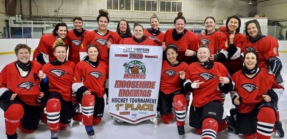 The Yk Robins women's hockey team took top spot at the Moosehide Mammas tournament in Fort Simpson on Feb. 16. They are, front row from left, Maureen Hans, Alexandra Hennig, Jennifer Ryden, Summer Desjarlais, Traci Mercer-Sproule and Melanie Parker; back row from left, Patricia Oldfield, Keri-Ann Loutit, Lacey Taylor-Payne, Liz King, Kyra Powder, Heather Cane, Marika Cyr, Contessa Stead, Donna Bee and Karen Brown. photo courtesy of Jenn Ryden