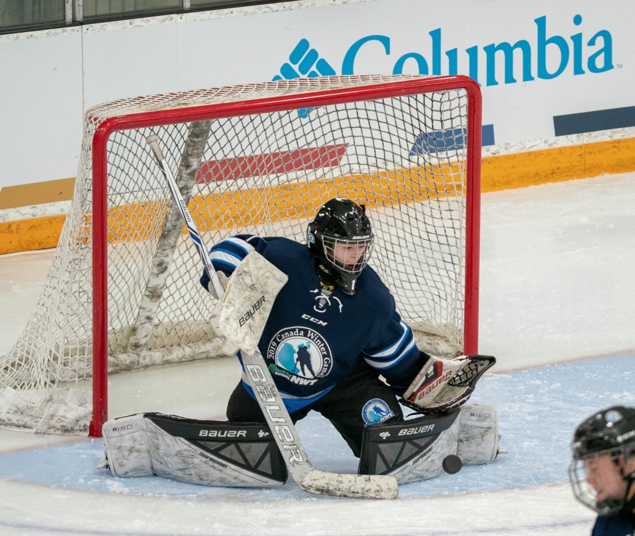 Jamie Cluff made 41 saves in a winning effort for Team NT's girls hockey team over Newfoundland and Labrador. Kelly Bolin/Canada Winter Games photo
