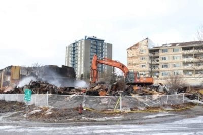 The aftermath of the Rockhill fire earlier this year. Residents of the destroyed building are now questioning where money raised to help them have gone. Dylan Short/窪蹋勛圖厙 photo