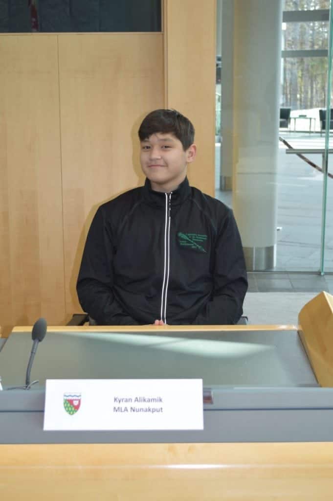 Kyran Alikamik, Grade 9 student at Helen Kalvak School in Ulukhaktok, represented the Nunakput constituency during the Youth Parliament program in Yellowknife the week of May 8. photo courtesy of NWT Legislative Assembly.