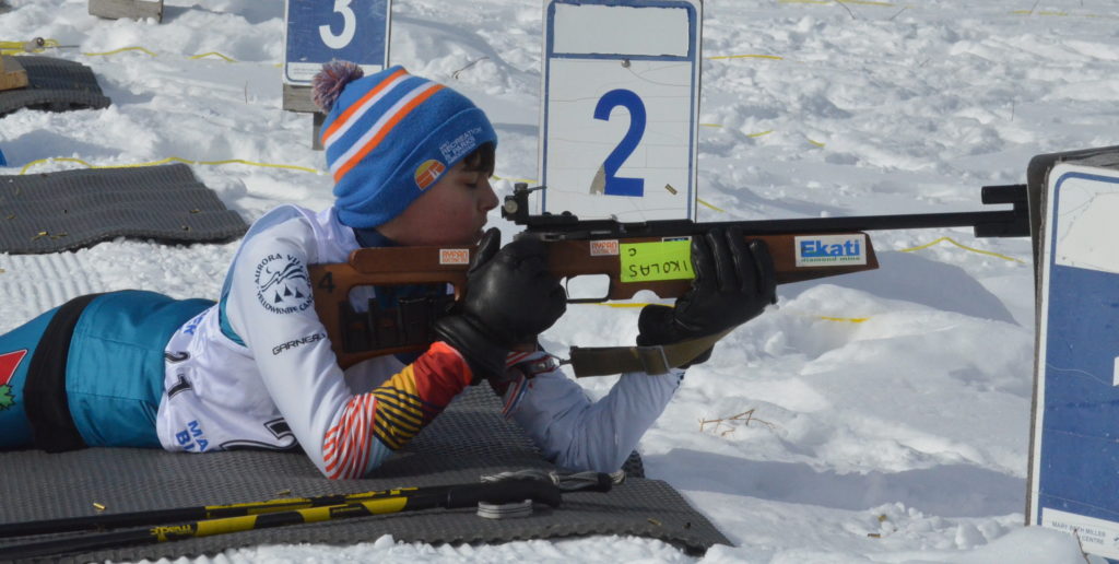 Nikolas Hawkins re-loads the chamber after taking a shot during the juvenile boys 4-km race in the Polar Cup 2 event at the Yellowknife Ski Club on Saturday. James McCarthy/NNSL photo