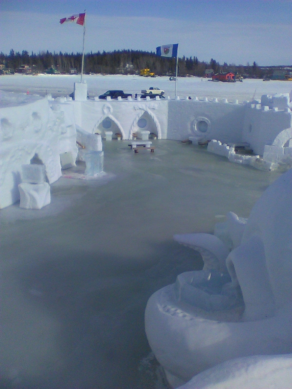 Anthony Foliot, the Snowking, said the flooding was caused by an anchor buoy under the ice worming it's way up to the surface in the warm temperatures. "You need a scuba team to get in there," Foliot said. Photo courtesy of Anthony Foliot (Instagram: flipfone_daddy)