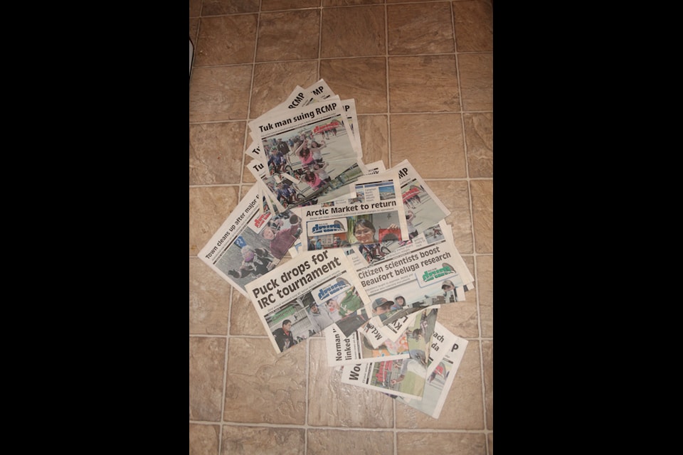 A selection of Inuvik Drum editions over the past few years. The newspaper ceased production as of Jan. 9, 2025.