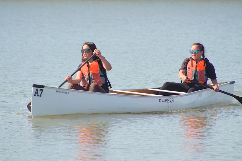 Our Youths of the Week are Emery McLeod and Ally Blake, seen here eyeing the finish line as they reach the final leg of the junior girls canoe race at the ϳԹ Games Summit in Inuvik earlier this year. Emery and Ally participated in a number of sports throughout the week.