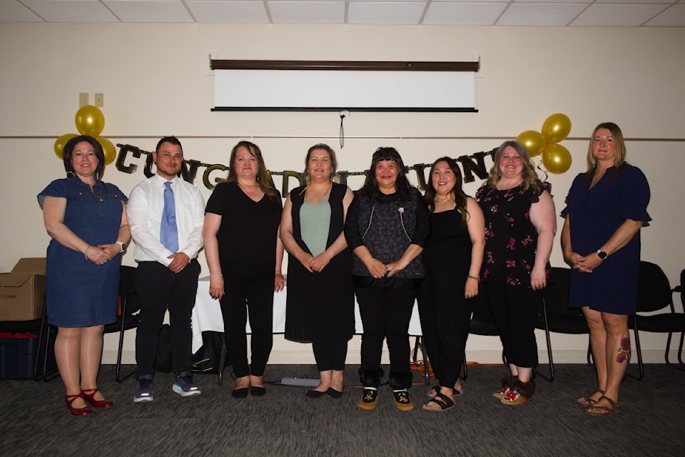 From left, instructor Sonia Gregory, instructor Justin Guy, graduates Jenny Jacobson, Deana Greenland, Julie-Ann Blake, Millie Greenland, Tena Blake and Education Culture and Employment inclusive schooling and student support coordinator Kelley Andrews-Klein. Missing: Graduates Amy Whynot & Caitlin Walker.
