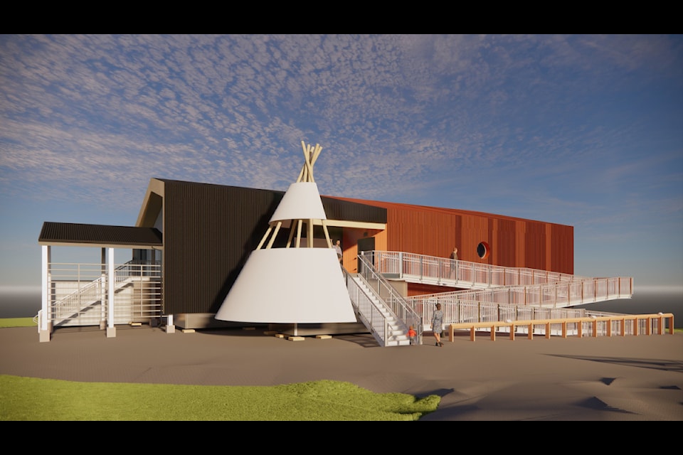 Concept art of what the north side of a new cultural centre at Naats'ihch'oh National Park Reserve will look like. Photo courtesy Northern Front Studio