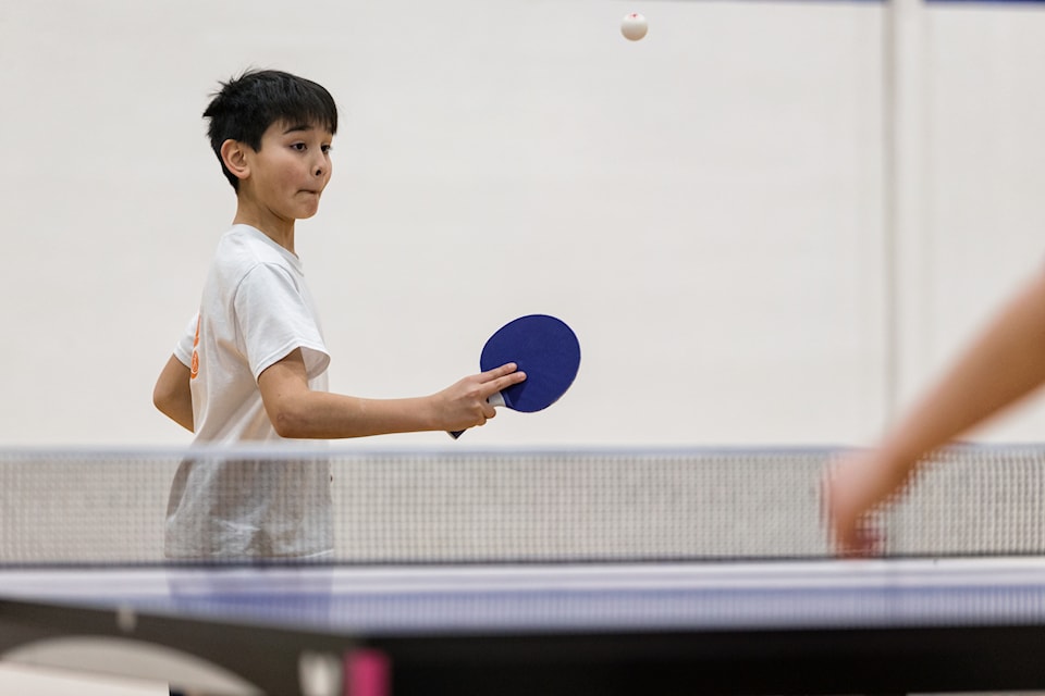 Carter Masuzumi returns a backhand shot during the Table Tennis 4 All event in Fort Simpson on March 23. Photo courtesy of Thorsten Gohl