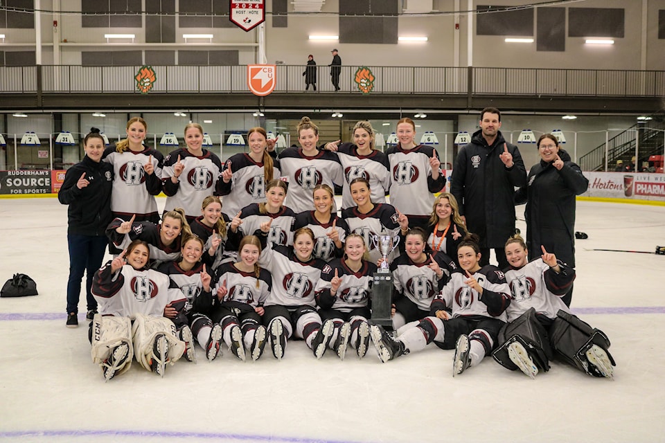 The Holland College Hurricanes women's hockey team are your 2025 Atlantic Collegiate Hockey Association champions after beating Acadia University on March 9. Yellowknife's Emma Carey, middle row and second from left, helped the team to victory and scored a goal in the final. Reegan MacAulay/Holland College photo