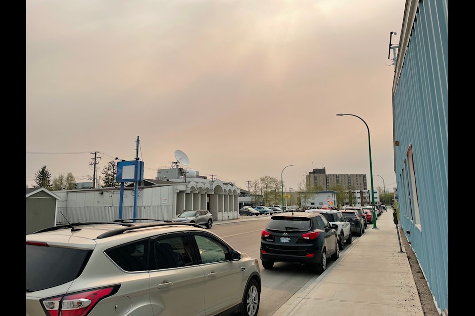 A look at downtown Yellowknife on Thursday which had filled with smoke from forest fires burning in Alberta. Devon Tredinnick/NNSL photo