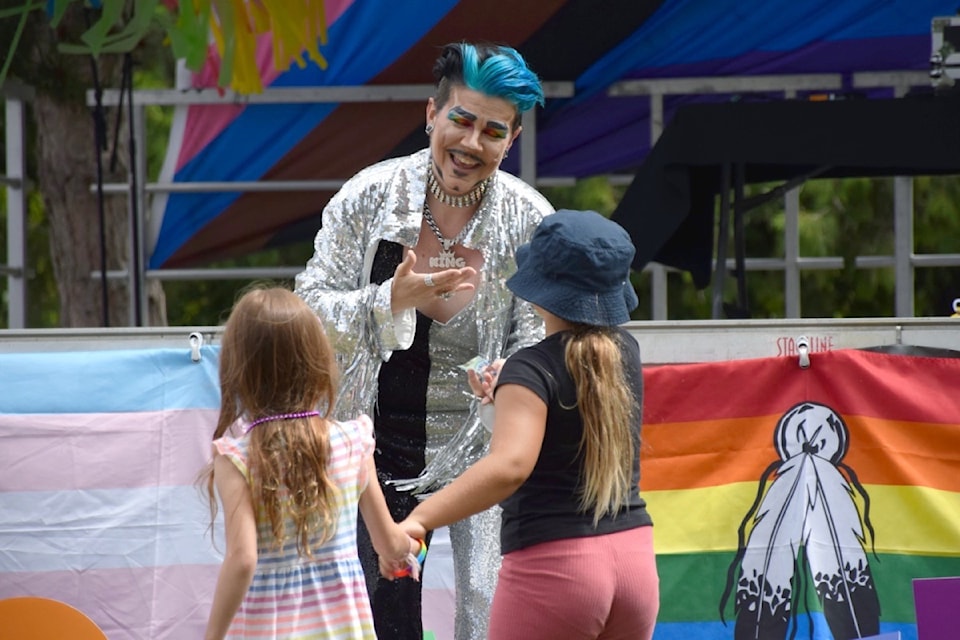 Event MC (and Delta resident) Justin Abit performs at the 2024 Delta Pride Picnic at Memorial Park in Ladner on Sunday, Aug. 18.