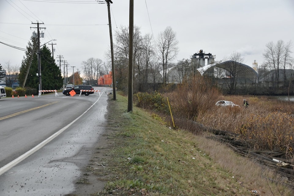 Delta police are investigating after a car drove onto the Fraser River foreshore in the 8200-block of River Road the morning of Friday, Nov. 29, 2024.