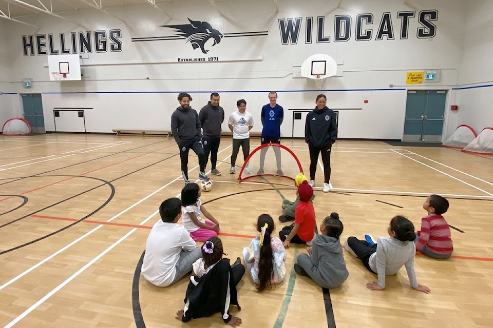 Students at Hellings Elementary in North Delta learn soccer skills from community grassroots coaches with Vancouver Whitecaps FC ’Caps United School Program.