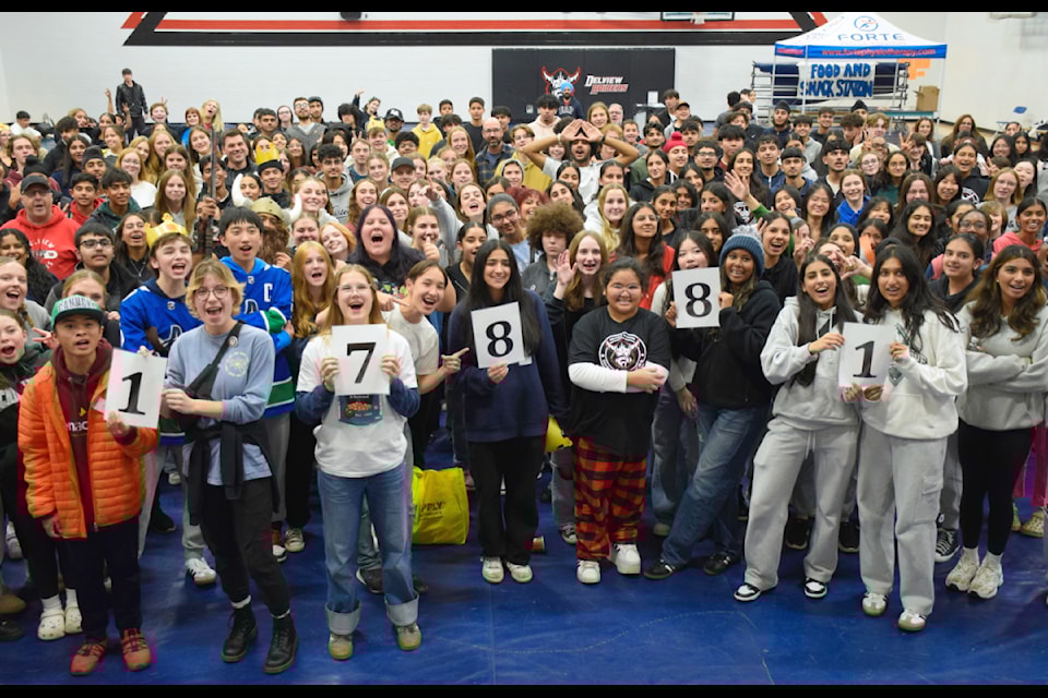 Students and staff at North Delta’s Delview Secondary collected an impressive 17,881 non-perishable food items on Oct. 17 during the school’s annual Thanks 4 Giving one-night food drive supporting the Surrey Food Bank and Deltassist.