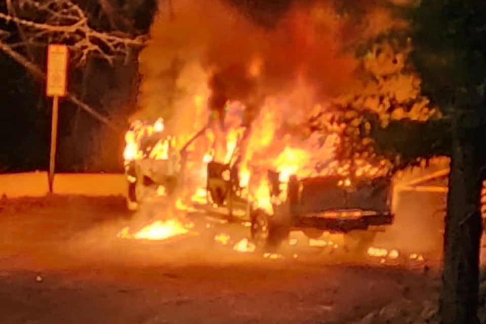 Police believe a Ford truck found burning in the 7300-block of Blake Drive Monday morning (Jan. 20) is related to an earlier shooting in the 8100-block of 112B Street in North Delta.