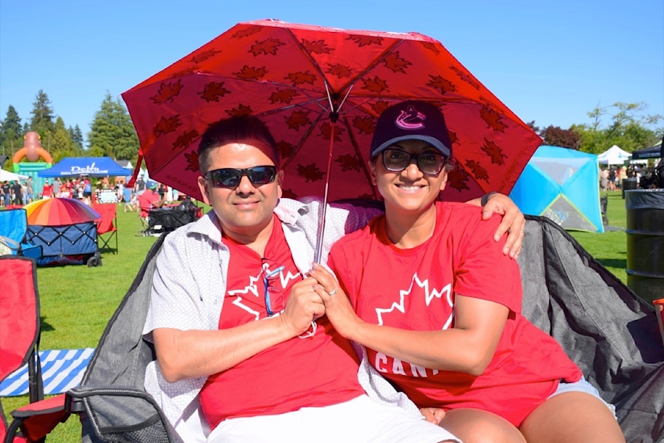 Sohan and Valerie Danyal enjoy the Canada Day celebrations at North Delta’s Chalmers Park on Tuesday, July 1, 2025.