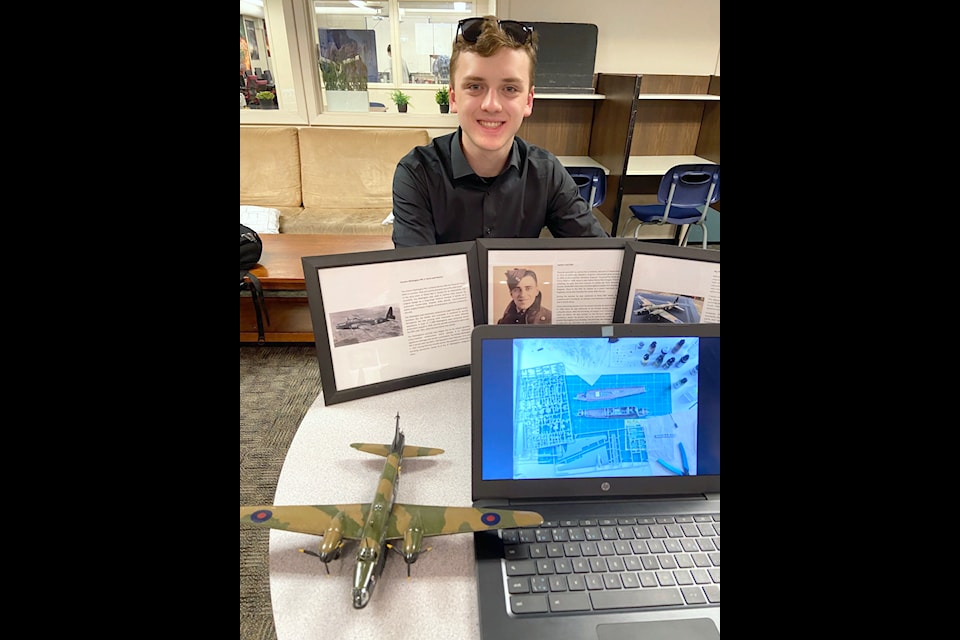 Grade 12 student Oakley show his model Vickers Wellington MK2 inspired by his great-grandfather’s service as a mechanic in Great Britain’s Royal Air Force during Delview Secondary's Celebration of Learning on Tuesday, June 17.