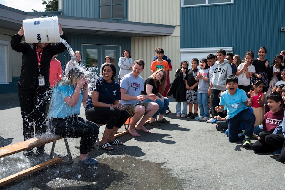 Staff at Richardson Elementary in North Delta took part in the Ice Bucket Challenge, raising $1,425 for the Canadian Mental Health Association.