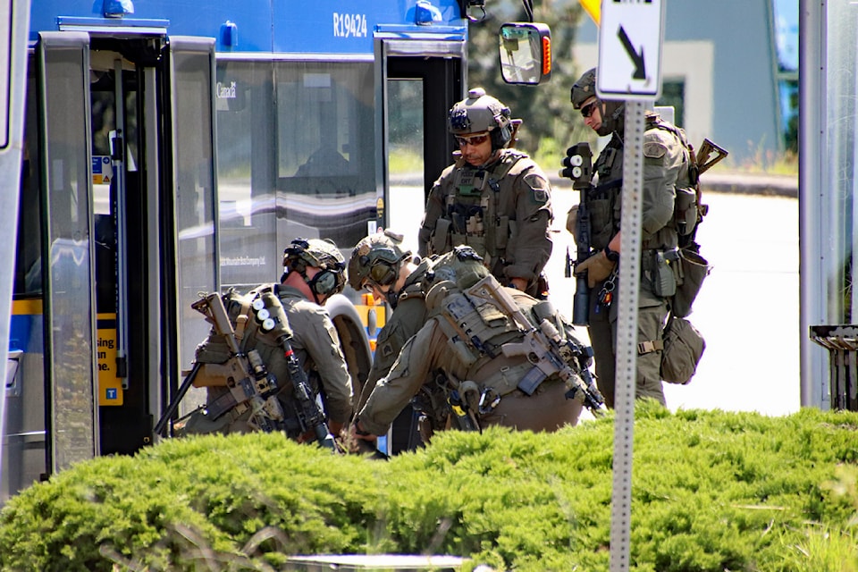 Delta Police have taken a male with a knife who barricaded himself on a bus on Annacis Island Sunday (May 4) into custody.