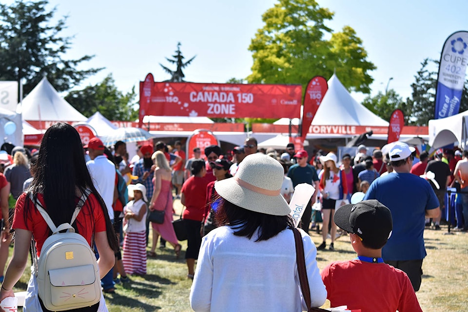 Cloverdale’s Canada Day celebration featured a Canada 150 zone, where people could go to hear stories about the country’s history. (Grace Kennedy photo)