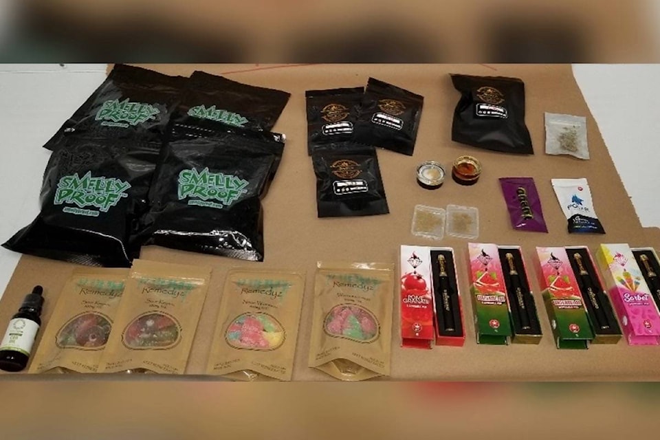 Police seized cannabis edibles and vape products in Cloverdale Oct. 30 after a teenager was found with more than the allowable limit. (Photo: Surrey RCMP)