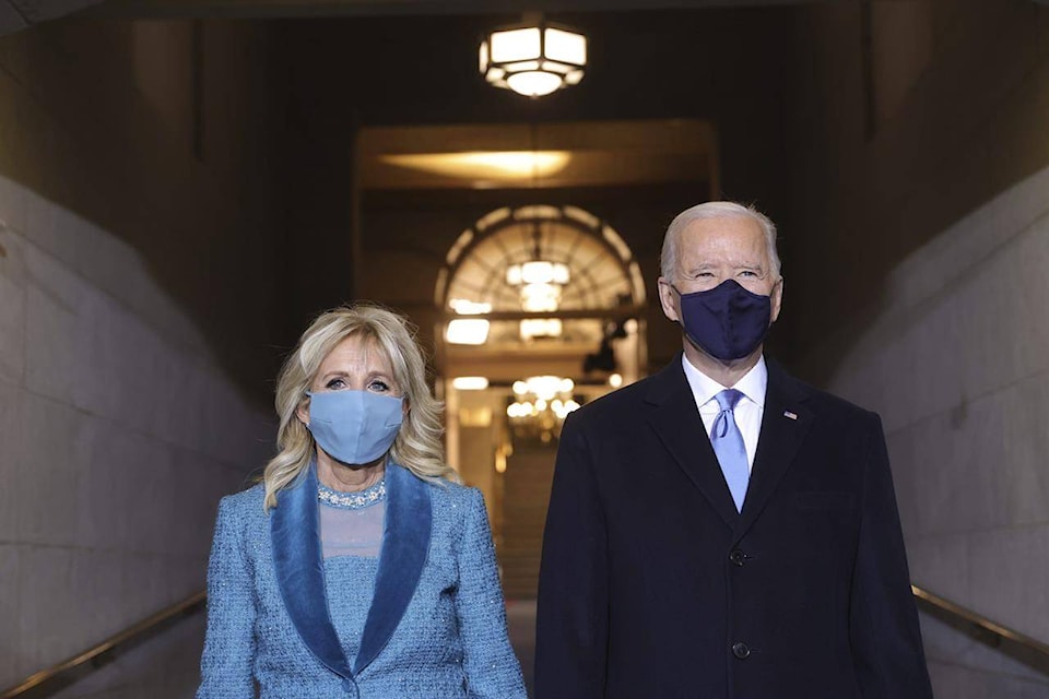 President-elect Joe Biden and Jill Biden arrive at his inauguration on the West Front of the U.S. Capitol on Wednesday, Jan. 20, 2021 in Washington. THE CANADIAN PRESS/AP-Win McNamee/Pool Photo via AP