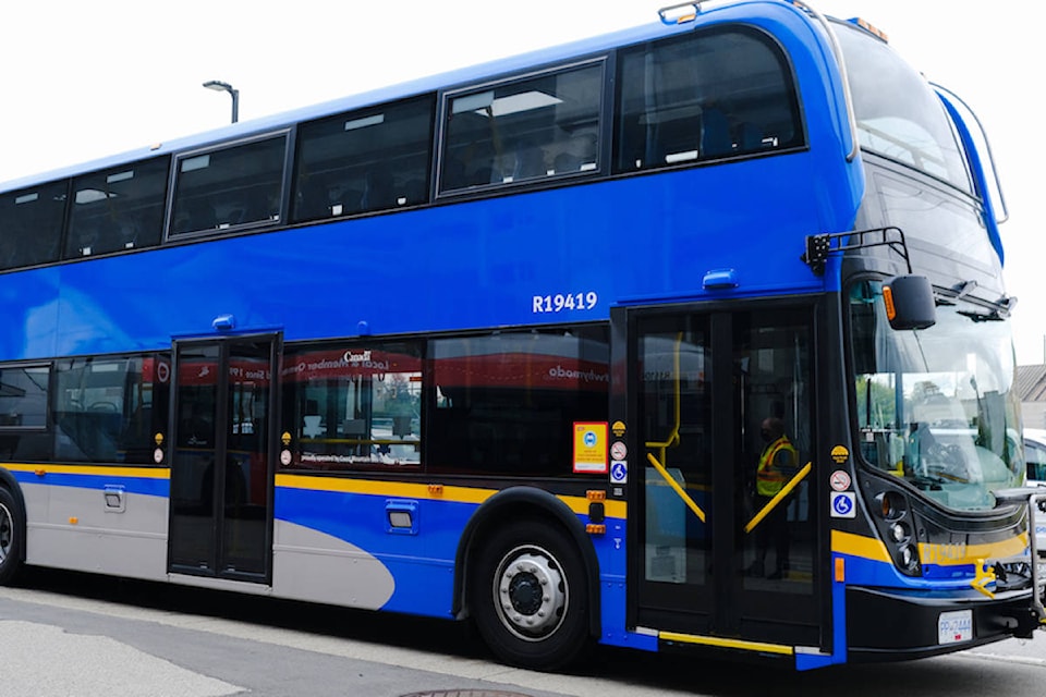 The one-month pilot will begin March 6 on a 60-foot articulated bus and two double-decker buses. (TransLink)