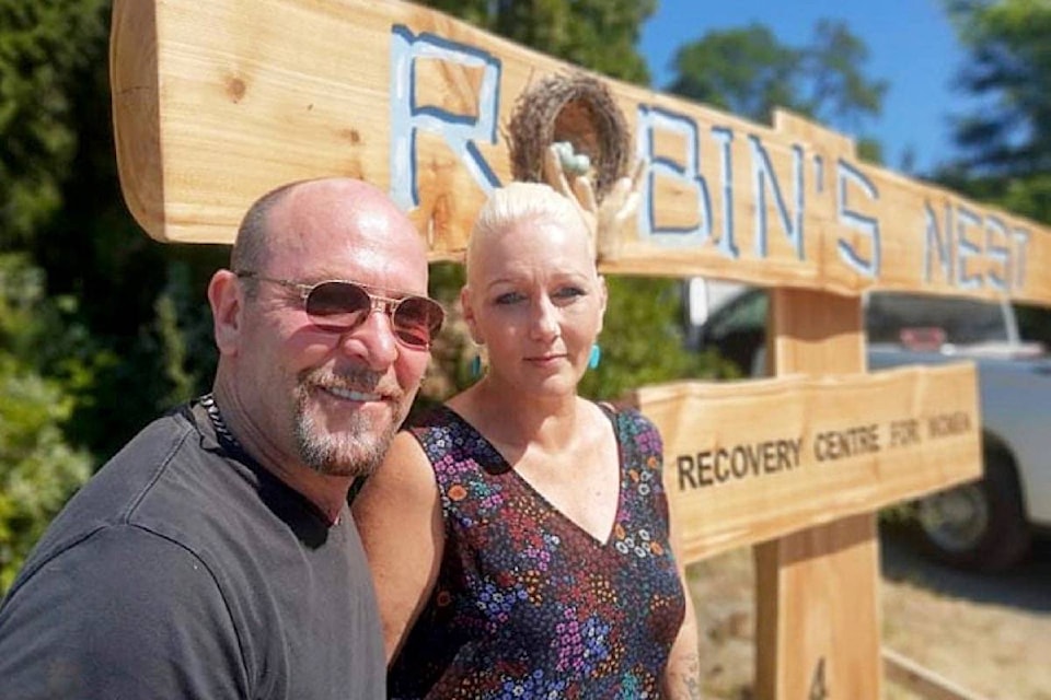Cole Izsak and site manager, Robynn Poynter, outside Robin’s Nest, a recovery centre for women at 4456 184 St. Izsak, who says women have been woefully under-served in their recovery efforts, hopes to start welcoming clients in August. See story page A11. (Cole Izsak photo)