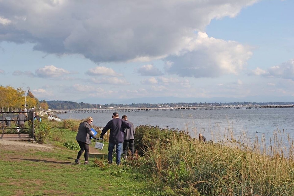 A Prospera Credit Union team conducted a shoreline cleanup along White Rock’s West Beach Thursday (Oct. 7, 2021). (Contributed photo)