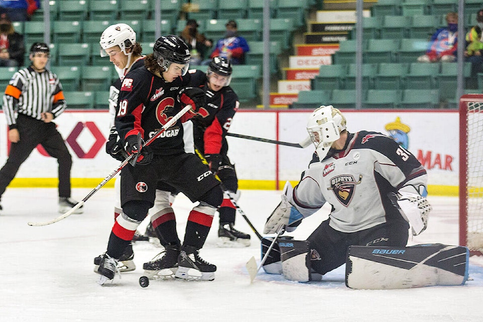 Vancouver Giants dropped a hard-fought 1-0 game Tuesday, Nov. 6 in Prince George, despite a strong effort from netminder Will Gurski. (James Doyle/Special to Langley Advance Times)