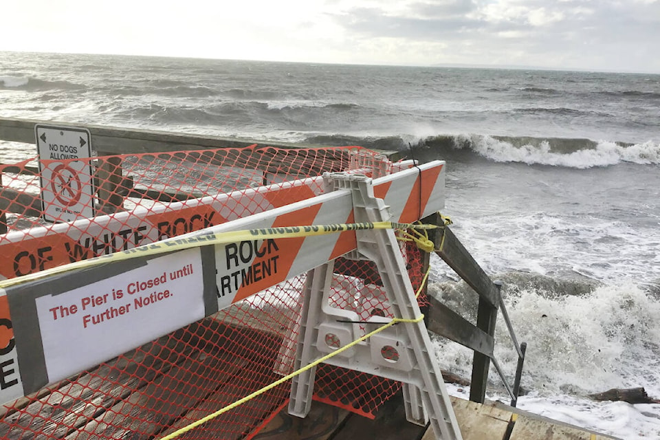 The White Rock Pier has been temporarily closed due to weather, the city announced. (Alex Browne photo)